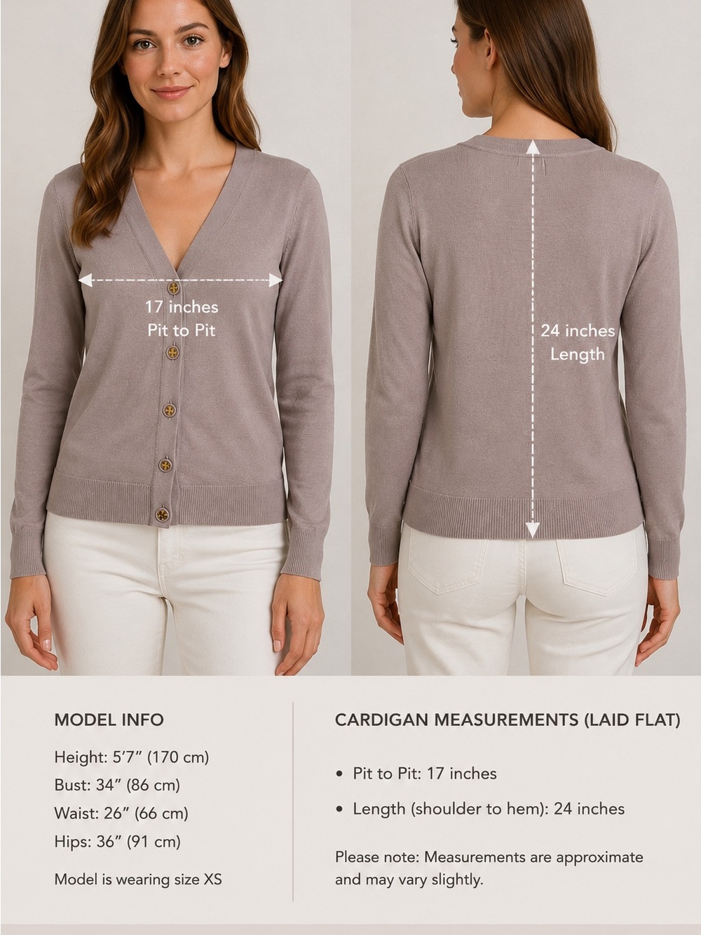 Tory Burch Taupe V-Neck Button Front Cardigan